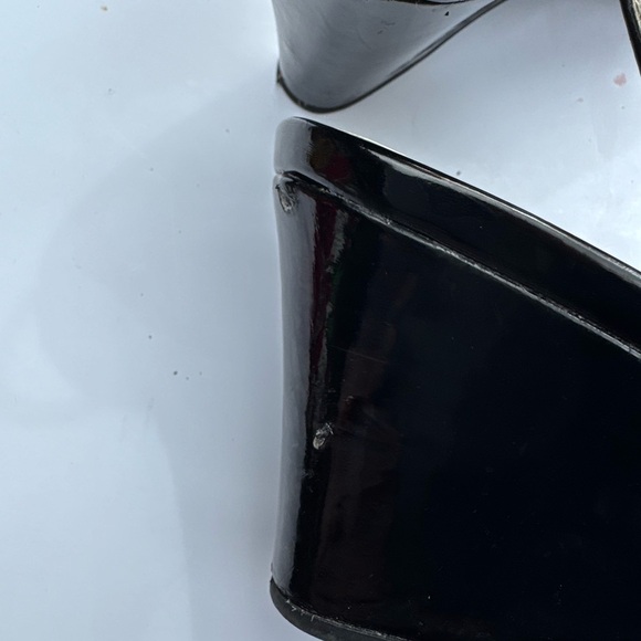 Anne Kline SZ 8.5M Slingback buckle Patent Leather Wedge Black Peep Open Toe - Picture 5 of 12